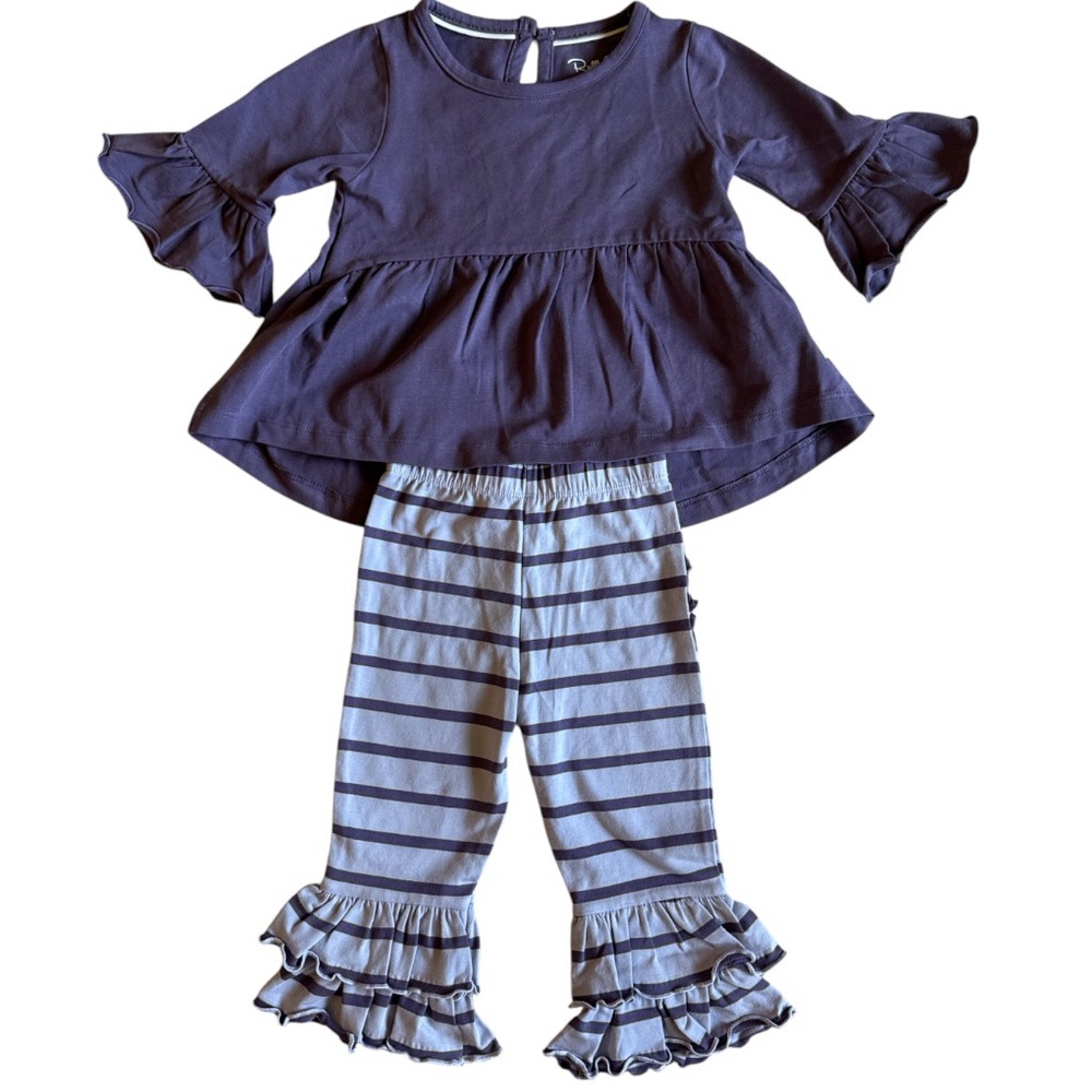 Ruffle Butts Kids Lavender Top and Striped Pants Set Girls size 18-24M